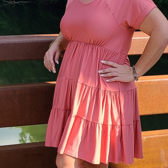 Umgee Canyon Clay V-Neck Tiered Babydoll Dress - Picture 6 of 13